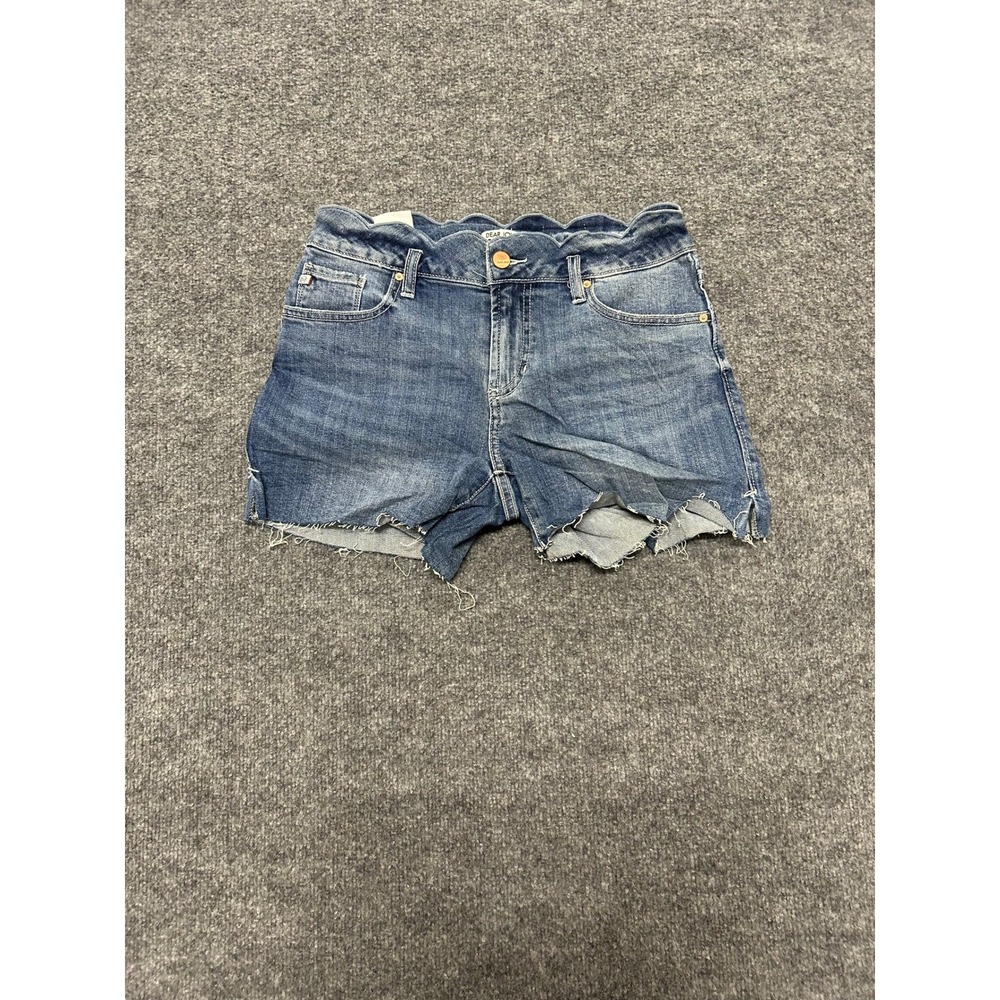 Dear John Shorts Womens Size 28 Blue Scallop Waist Raw Hem Denim Cutoff Casual